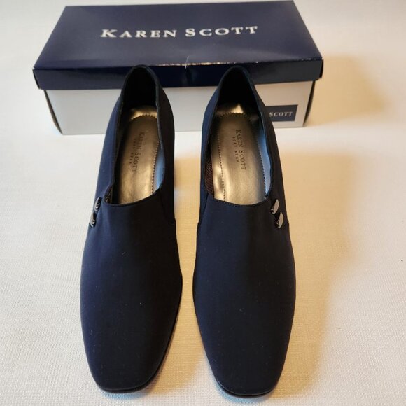 Karen Scott Riley Navy Blue Stretch Slip on Heels Size 9.5 NEW IN BOX NEVER WORN - Picture 2 of 12